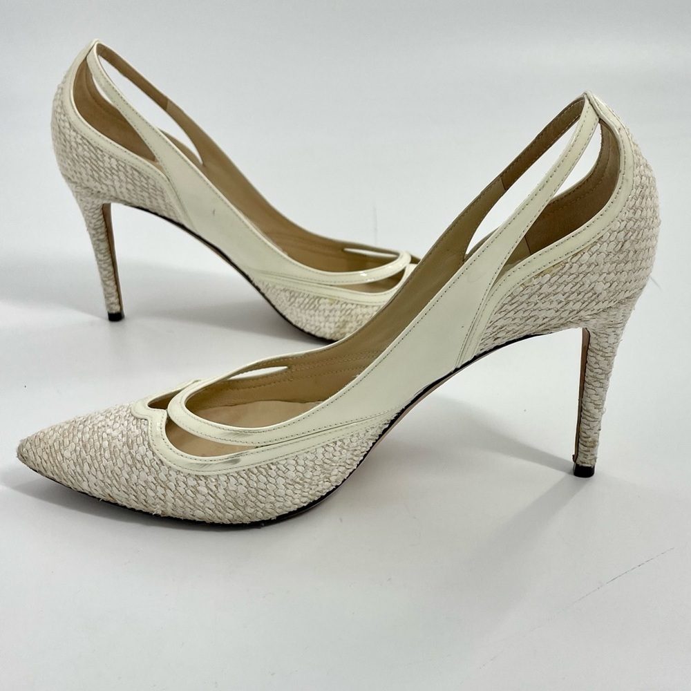 JIMMY CHOO Hickory Tweed Patent Leather Old Money Point-toe Pumps Heels Size 39 - Picture 7 of 16